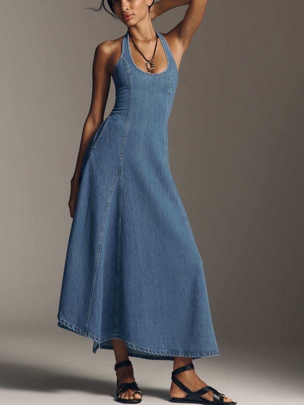Anthropologie severe elodie denim halter dress
